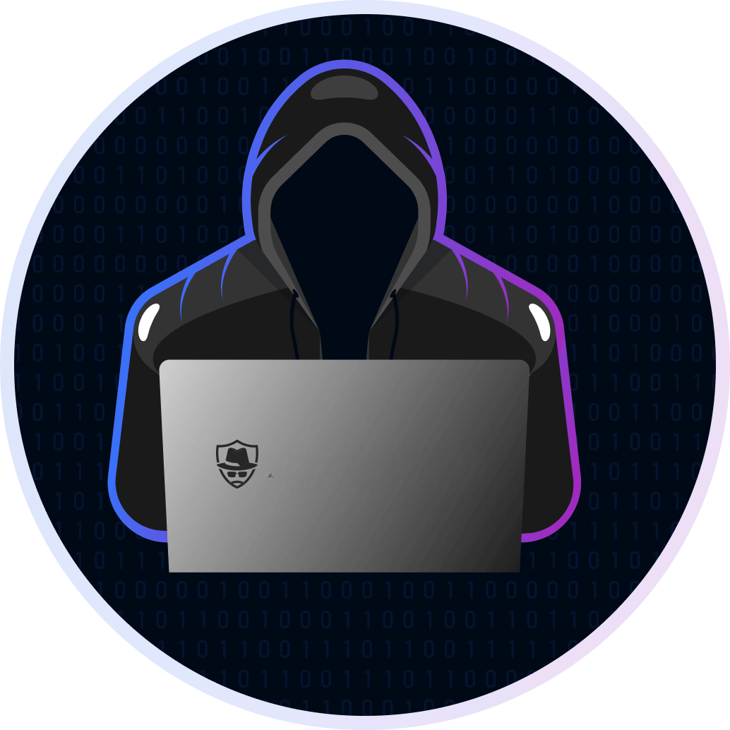 Illustration of hooded figure monitoring secure laptop for Xiacybergenius Android cell phone tracker and parental control app